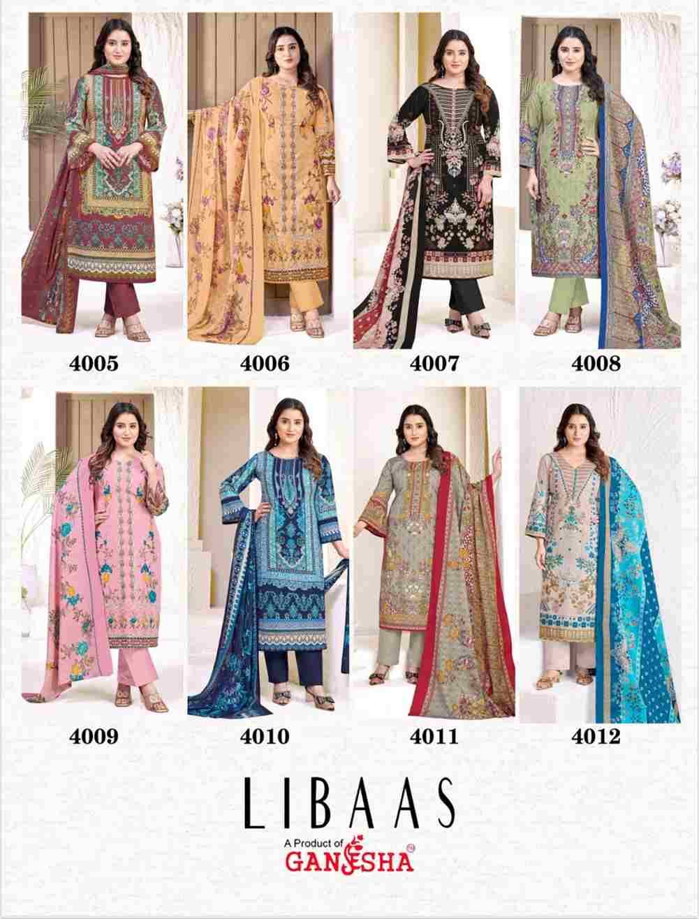 Libaas Vol-4 By Ganesha 4005 To 4012 Series Beautiful Festive Suits Stylish Fancy Colorful Party Wear & Occasional Wear Pure Cotton Dresses At Wholesale Price