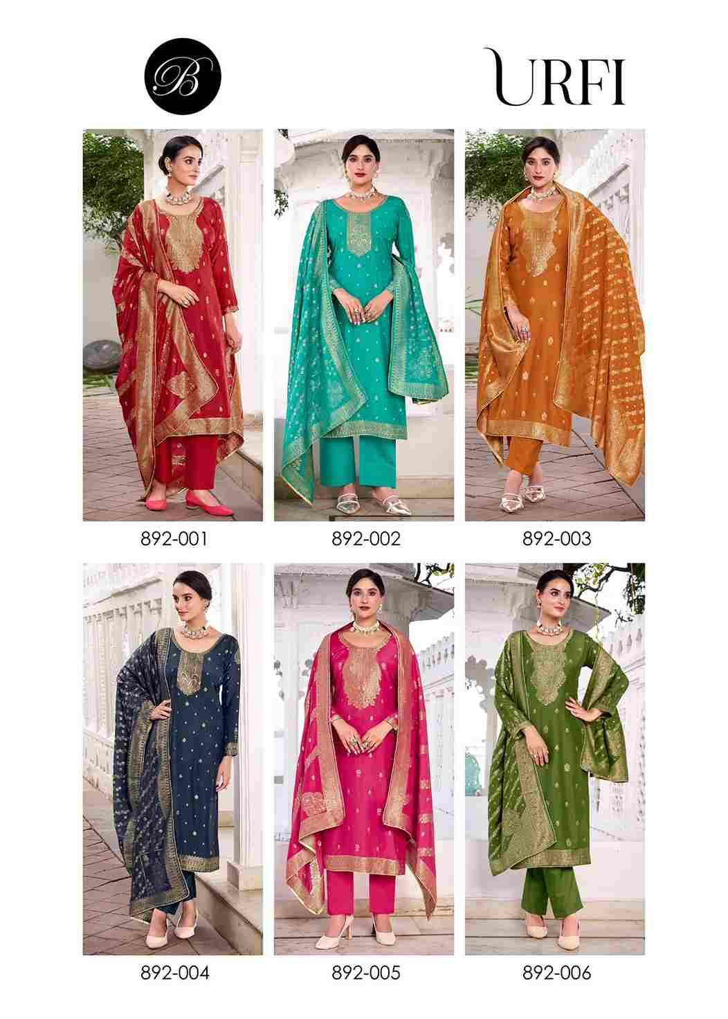 Urfi By Belliza 892-001 To 892-006 Series Beautiful Festive Suits Stylish Fancy Colorful Casual Wear & Ethnic Wear Pure Viscose Dola Silk Jacquard Dresses At Wholesale Price