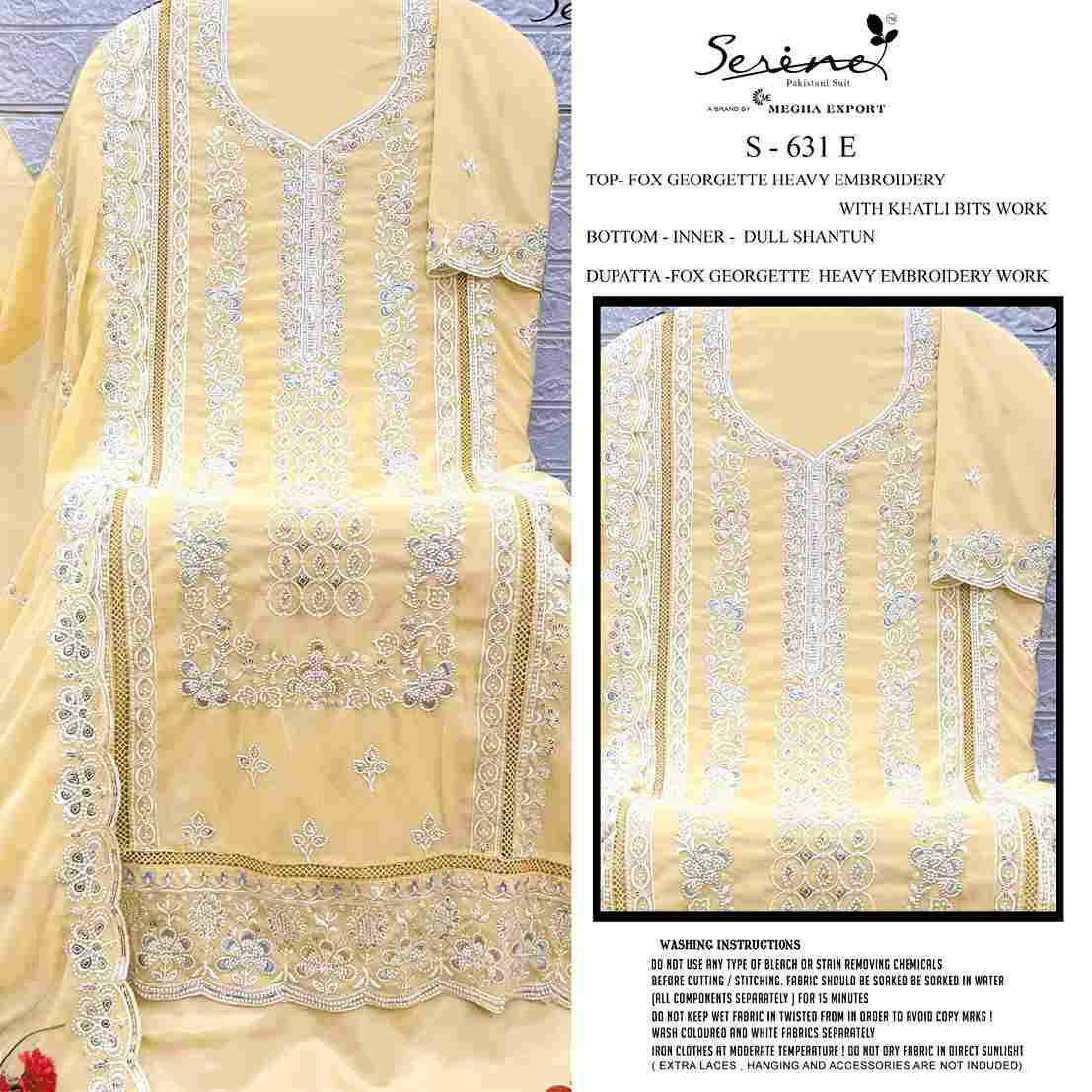 Serene Hit Design S-631 Colours Vol-2 By Serene S-631-E To S-631-H Series Designer Pakistani Suits Beautiful Fancy Colorful Stylish Party Wear & Occasional Wear Faux Georgette Embroidered Dresses At Wholesale Price