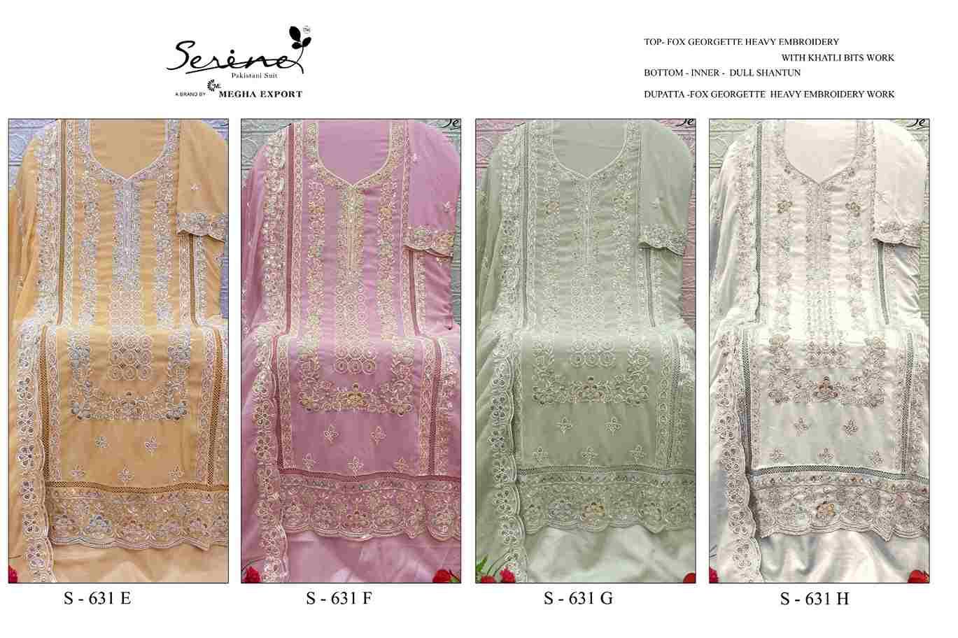 Serene Hit Design S-631 Colours Vol-2 By Serene S-631-E To S-631-H Series Designer Pakistani Suits Beautiful Fancy Colorful Stylish Party Wear & Occasional Wear Faux Georgette Embroidered Dresses At Wholesale Price