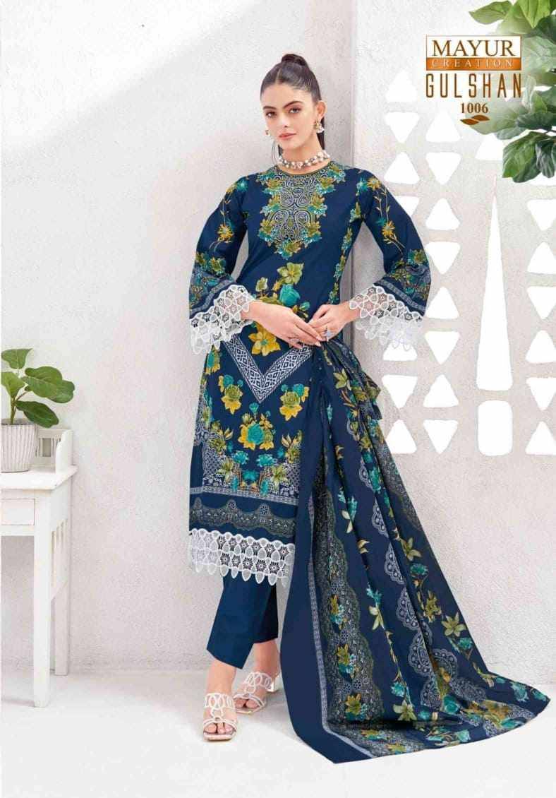 Gulshan Vol-1 By Mayur Creation 1001 To 1008 Series Beautiful Stylish Festive Suits Fancy Colorful Casual Wear & Ethnic Wear & Ready To Wear Heavy Lawn Cotton Print Dresses At Wholesale Price