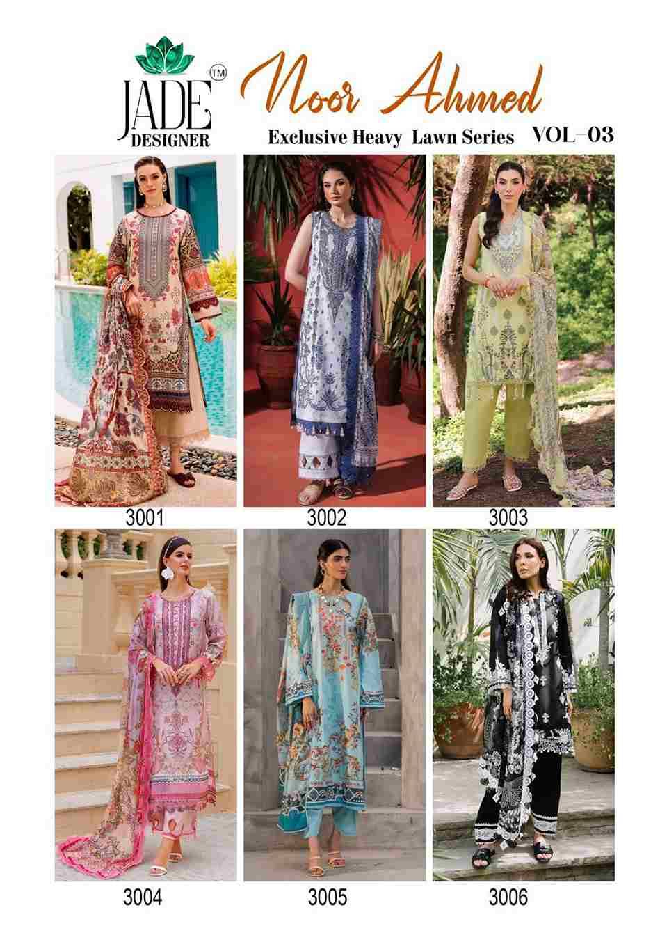 Noor Ahmed Vol-3 By Jade 3001 To 3006 Series Beautiful Festive Suits Colorful Stylish Fancy Casual Wear & Ethnic Wear Pure Lawn Cotton Embroidered Dresses At Wholesale Price