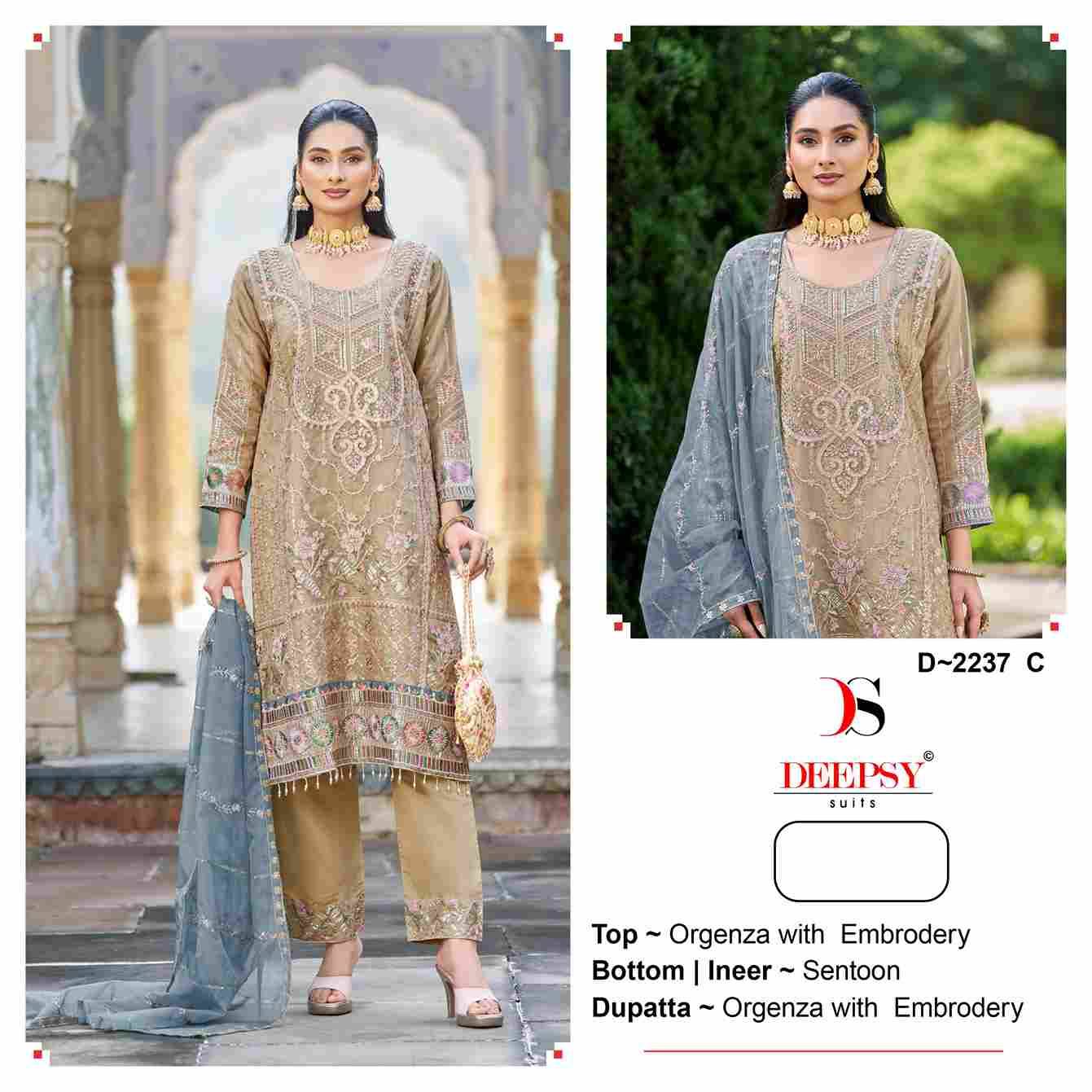 Deepsy Hit Design 2237 Colours By Deepsy Suits 2237-A To 2237-D Series Beautiful Pakistani Suits Colorful Stylish Fancy Casual Wear & Ethnic Wear Organza With Embroidered Dresses At Wholesale Price