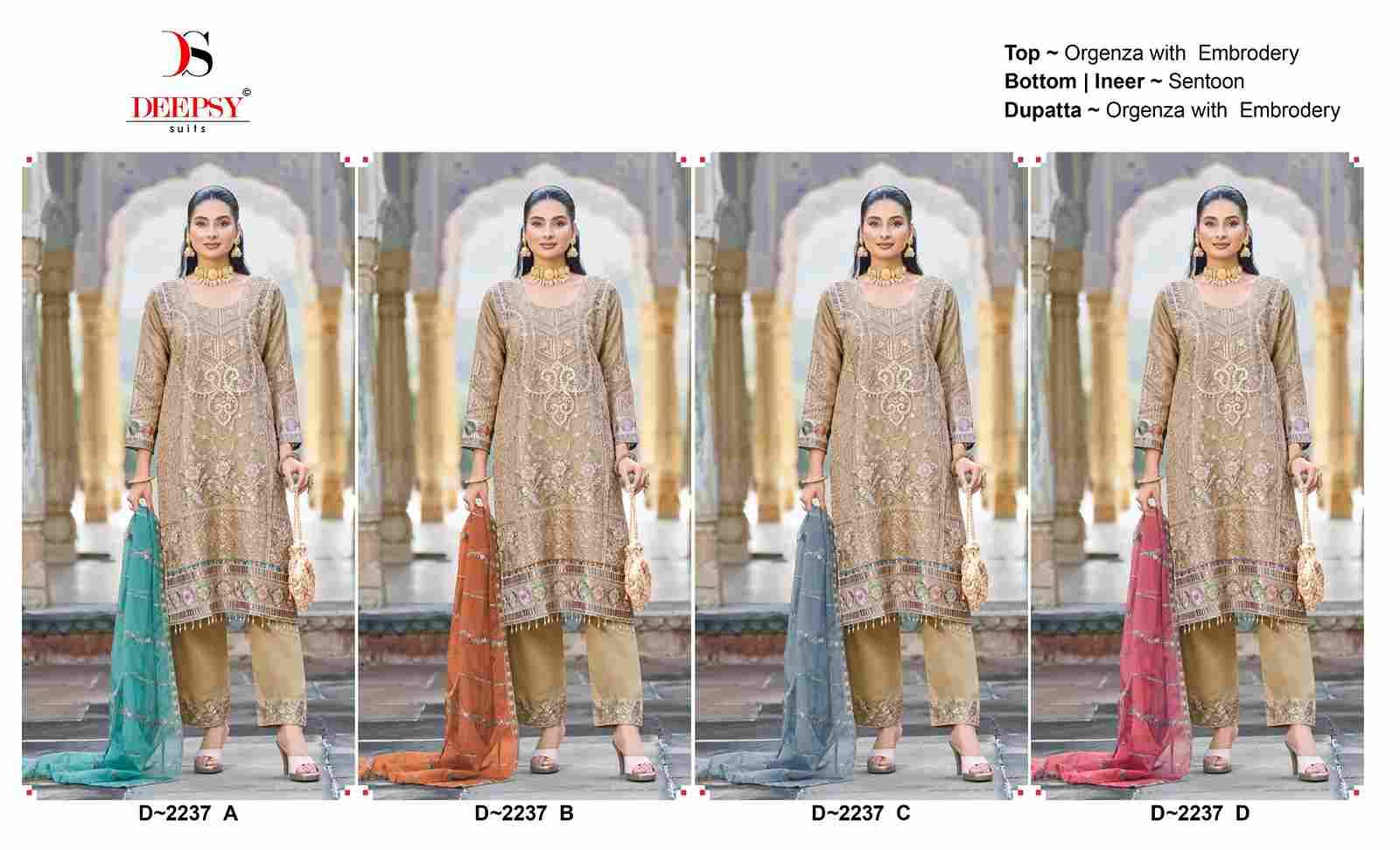 Deepsy Hit Design 2237 Colours By Deepsy Suits 2237-A To 2237-D Series Beautiful Pakistani Suits Colorful Stylish Fancy Casual Wear & Ethnic Wear Organza With Embroidered Dresses At Wholesale Price