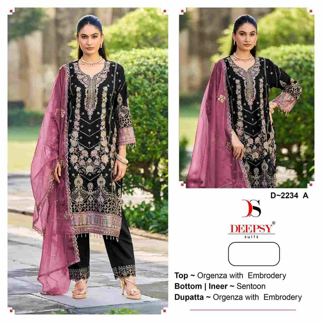 Deepsy Hit Design 2234 Colours By Deepsy Suits 2234-A To 2234-D Series Beautiful Pakistani Suits Colorful Stylish Fancy Casual Wear & Ethnic Wear Organza With Embroidered Dresses At Wholesale Price