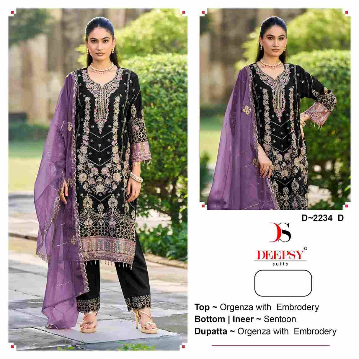 Deepsy Hit Design 2234 Colours By Deepsy Suits 2234-A To 2234-D Series Beautiful Pakistani Suits Colorful Stylish Fancy Casual Wear & Ethnic Wear Organza With Embroidered Dresses At Wholesale Price