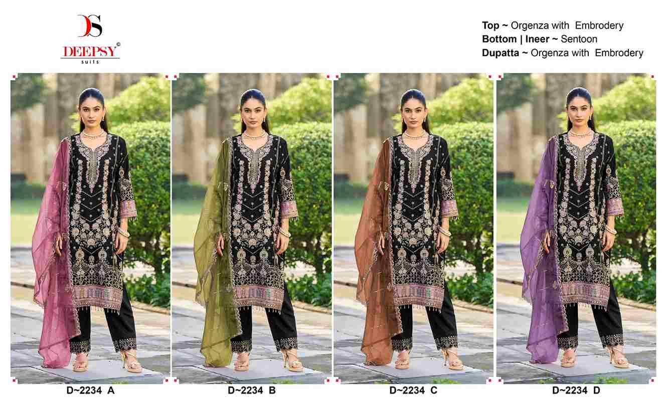 Deepsy Hit Design 2234 Colours By Deepsy Suits 2234-A To 2234-D Series Beautiful Pakistani Suits Colorful Stylish Fancy Casual Wear & Ethnic Wear Organza With Embroidered Dresses At Wholesale Price