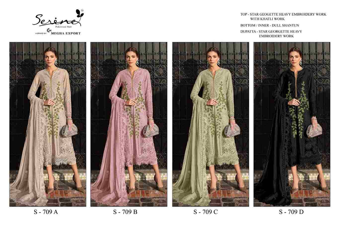 Serene Hit Design S-709 Colours By Serene S-709-A To S-709-D Series Designer Pakistani Suits Beautiful Fancy Colorful Stylish Party Wear & Occasional Wear Pure Georgette Embroidered Dresses At Wholesale Price