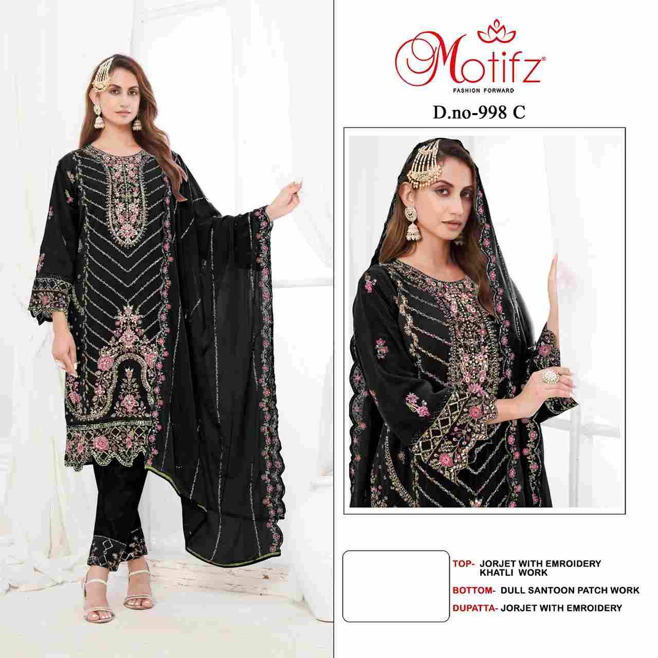 Motifz Hit Design 998 Colours By Motifz 998-A To 998-D Series Beautiful Pakistani Suits Colorful Stylish Fancy Casual Wear & Ethnic Wear Georgette Dresses At Wholesale Price
