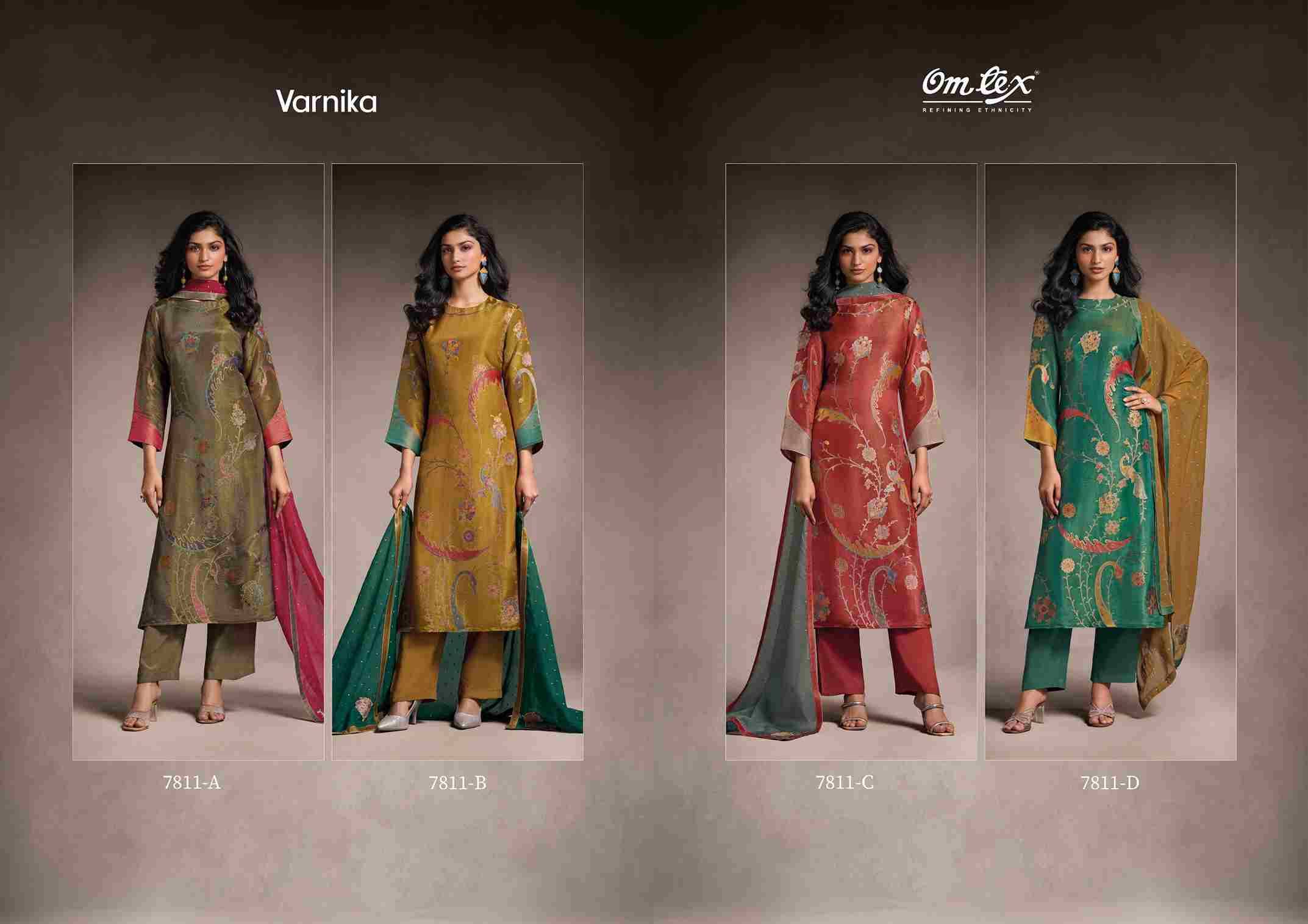 Varnika By Om Tex 7811-A To 7811-D Series Beautiful Festive Suits Colorful Stylish Fancy Casual Wear & Ethnic Wear Silk Jacquard Print Dresses At Wholesale Price