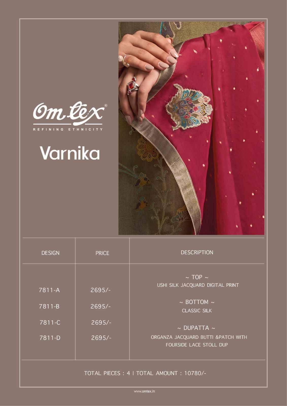 Varnika By Om Tex 7811-A To 7811-D Series Beautiful Festive Suits Colorful Stylish Fancy Casual Wear & Ethnic Wear Silk Jacquard Print Dresses At Wholesale Price