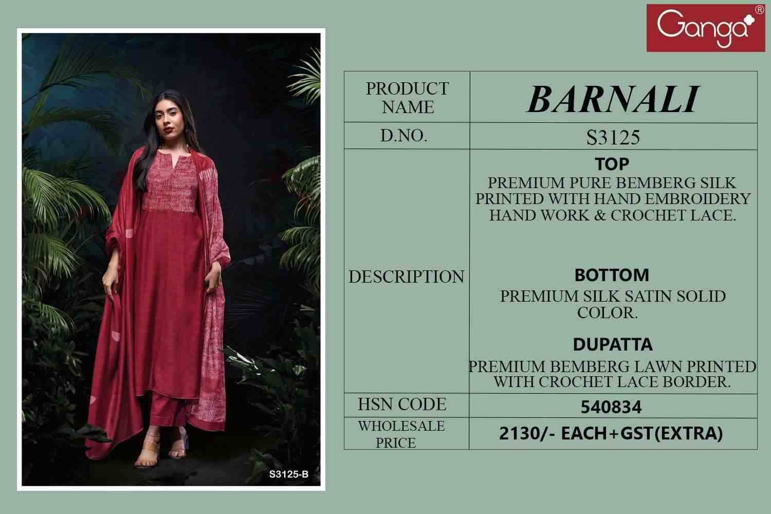 Barnali-3125 By Ganga Fashion 3125-A To 3125-C Series Beautiful Festive Suits Colorful Stylish Fancy Casual Wear & Ethnic Wear Pure Bemberg Silk Dresses At Wholesale Price