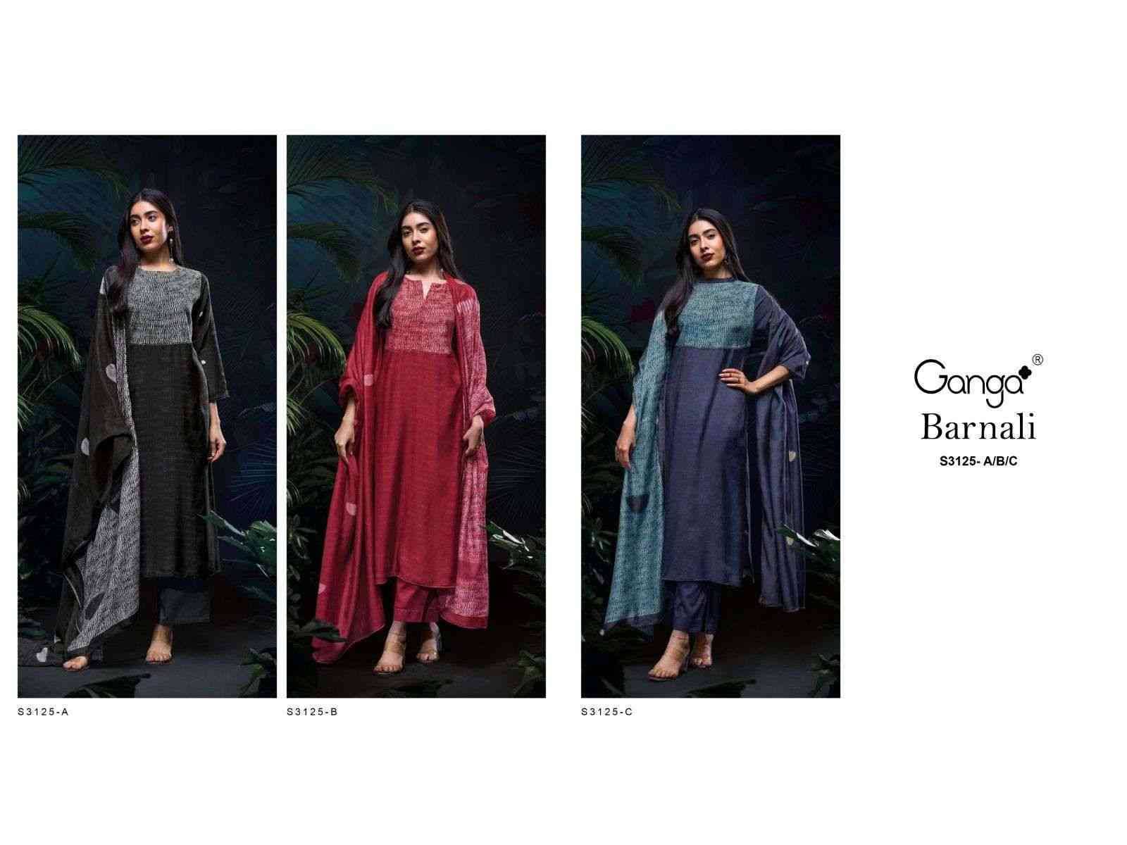Barnali-3125 By Ganga Fashion 3125-A To 3125-C Series Beautiful Festive Suits Colorful Stylish Fancy Casual Wear & Ethnic Wear Pure Bemberg Silk Dresses At Wholesale Price