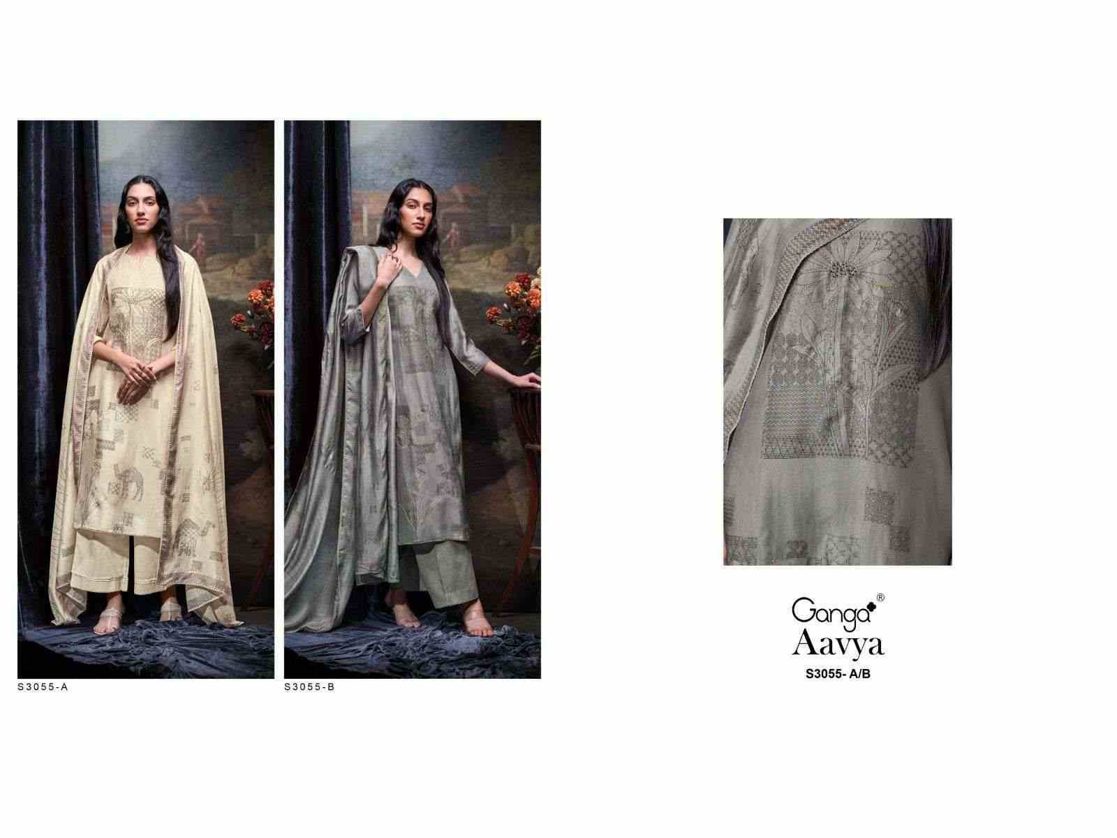Aavya-3055 By Ganga Fashion 3055-A To 3055-B Series Beautiful Festive Suits Colorful Stylish Fancy Casual Wear & Ethnic Wear Pure Bemberg Silk Dresses At Wholesale Price