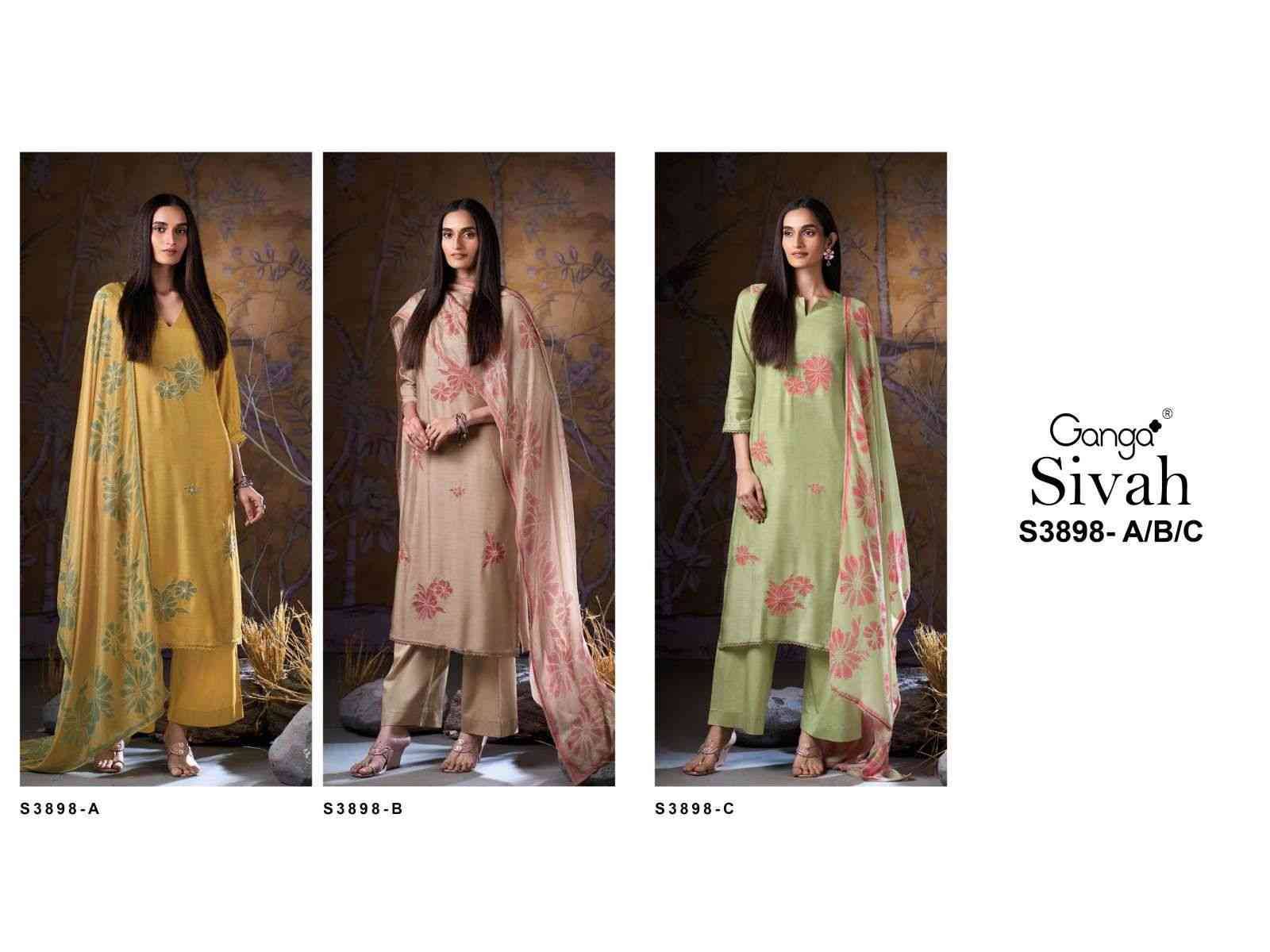 Sivah-3898 By Ganga Fashion 3898-A To 3898-C Series Beautiful Festive Suits Colorful Stylish Fancy Casual Wear & Ethnic Wear Pure Bemberg Silk Dresses At Wholesale Price