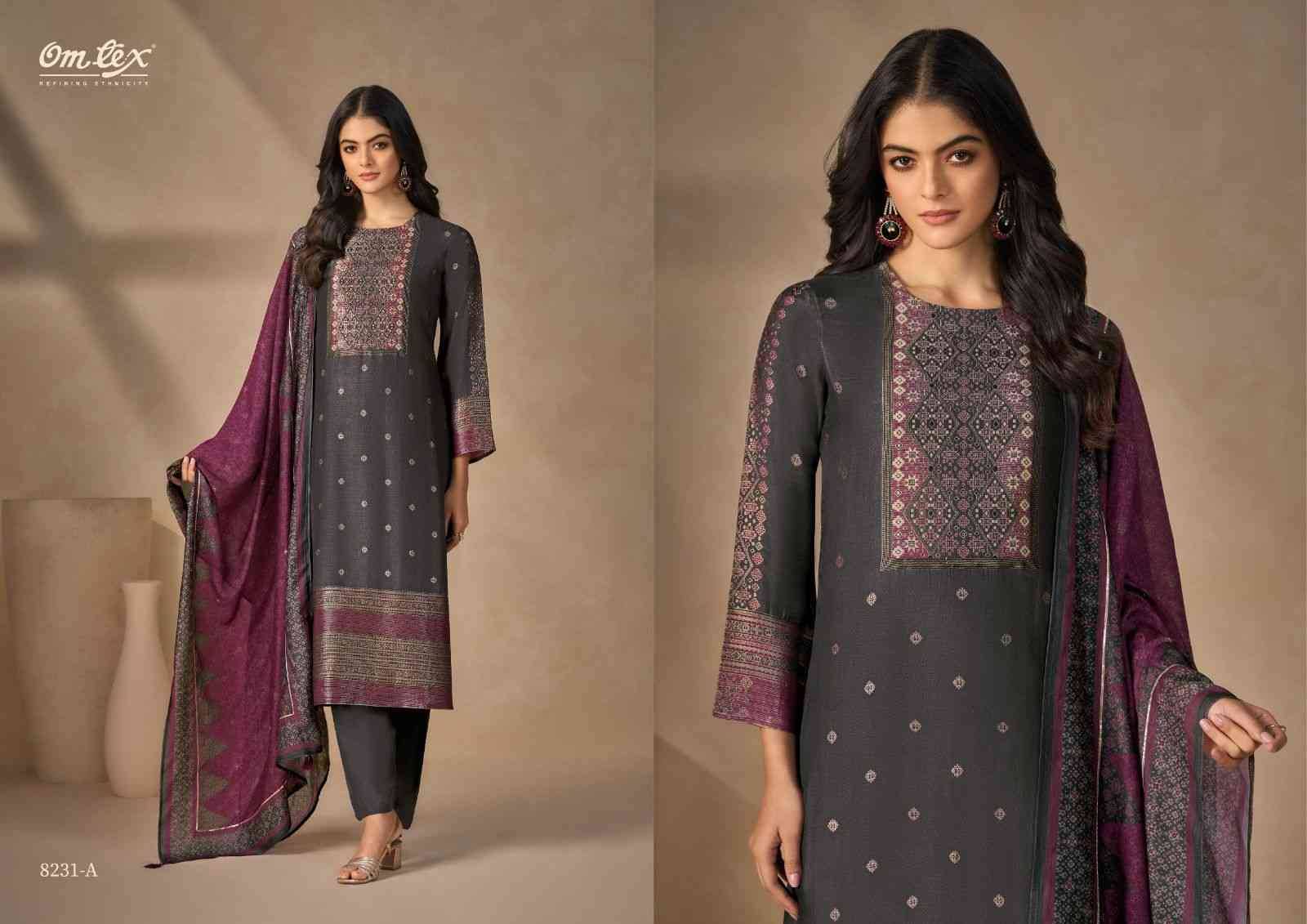 Rasvika By Om Tex 8231-A To 8231-D Series Beautiful Festive Suits Colorful Stylish Fancy Casual Wear & Ethnic Wear Muslin Jacquard Print Dresses At Wholesale Price