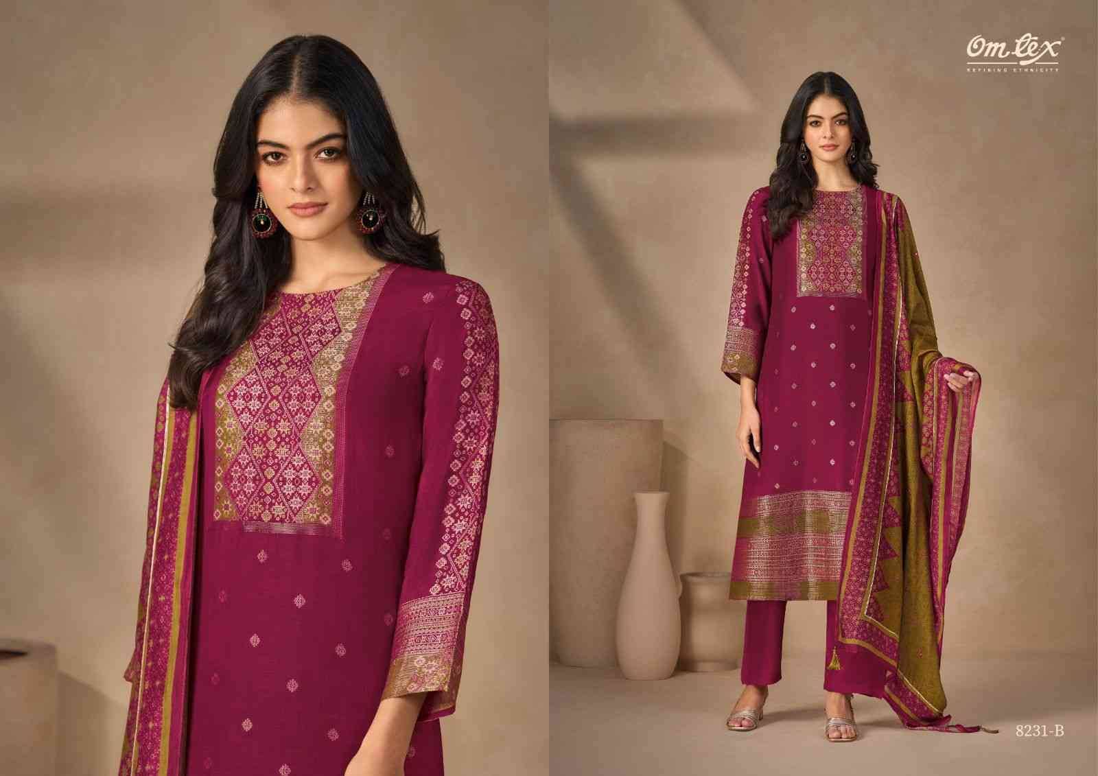 Rasvika By Om Tex 8231-A To 8231-D Series Beautiful Festive Suits Colorful Stylish Fancy Casual Wear & Ethnic Wear Muslin Jacquard Print Dresses At Wholesale Price