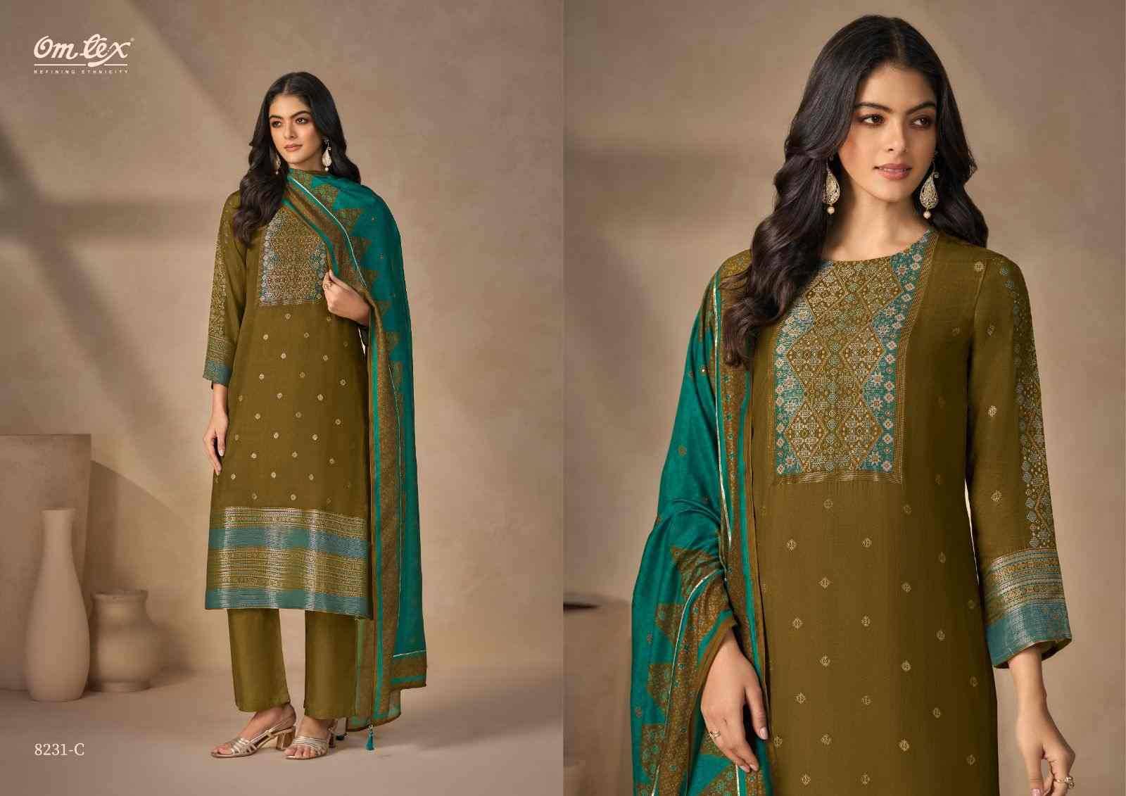 Rasvika By Om Tex 8231-A To 8231-D Series Beautiful Festive Suits Colorful Stylish Fancy Casual Wear & Ethnic Wear Muslin Jacquard Print Dresses At Wholesale Price