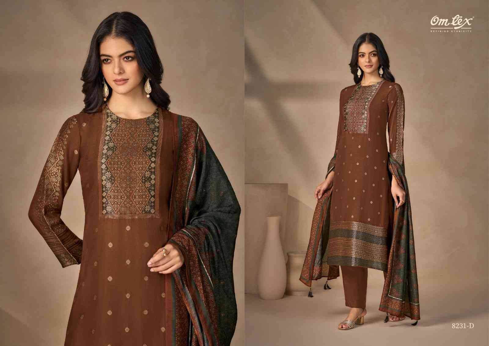 Rasvika By Om Tex 8231-A To 8231-D Series Beautiful Festive Suits Colorful Stylish Fancy Casual Wear & Ethnic Wear Muslin Jacquard Print Dresses At Wholesale Price