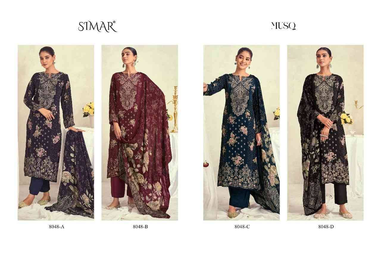 Musq By Simar 8048-A To 8048-D Series Designer Festive Suits Beautiful Stylish Fancy Colorful Party Wear & Occasional Wear Pure Natural Crepe Dresses At Wholesale Price