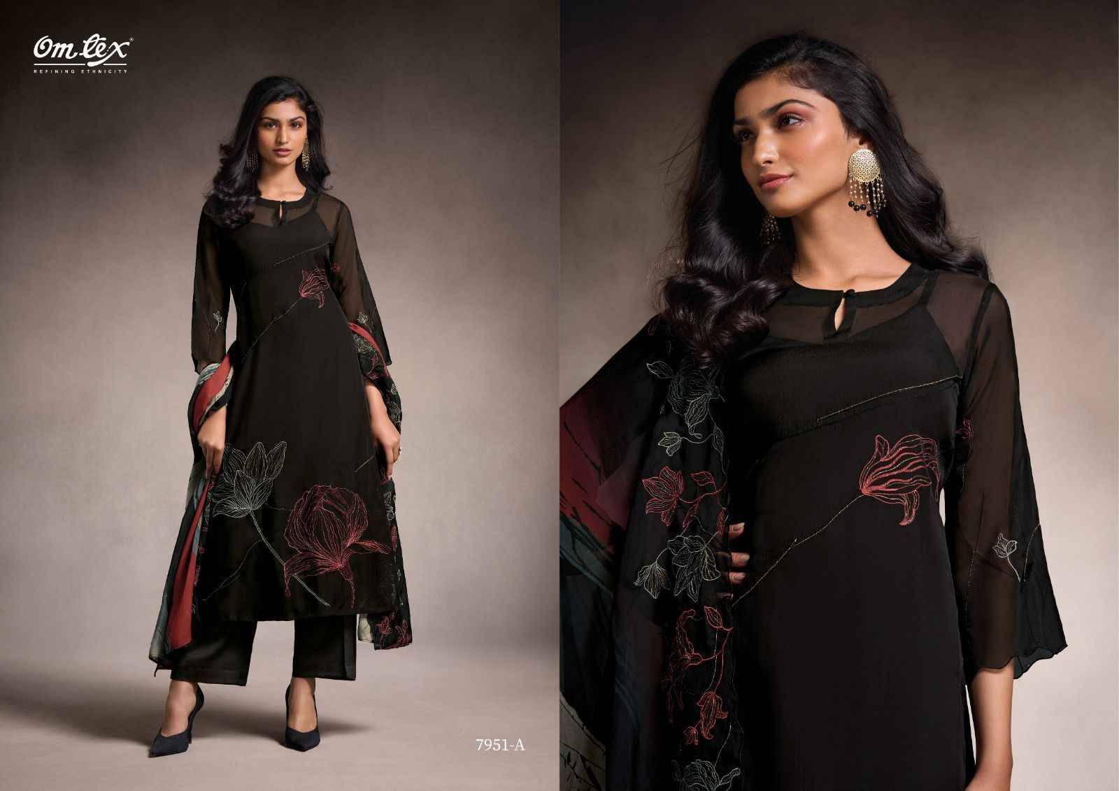 Tanira By Om Tex 7951-A To 7951-C Series Beautiful Festive Suits Colorful Stylish Fancy Casual Wear & Ethnic Wear Organza Dresses At Wholesale Price