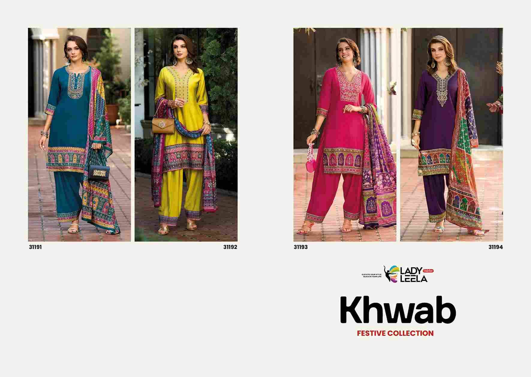 Khwab By Lady Leela 31191 To 31194 Series Beautiful Festive Suits Colorful Stylish Fancy Casual Wear & Ethnic Wear Viscose Silk With Work Dresses At Wholesale Price