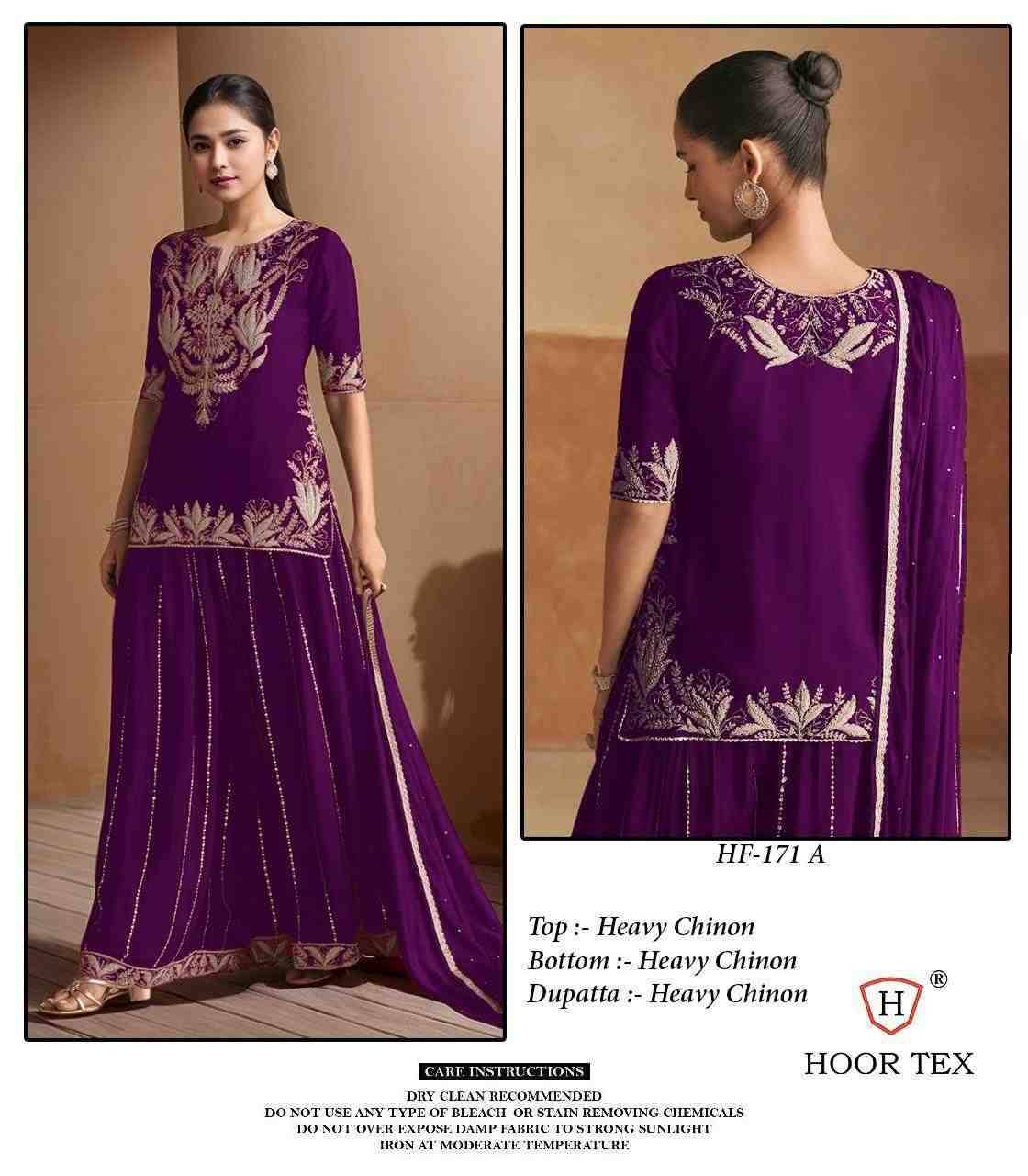 Hoor Tex Hit Design HF-171 Colours By Hoor Tex HF-171-A To HF-171-D Series Designer Festive Pakistani Suits Collection Beautiful Stylish Fancy Colorful Party Wear & Occasional Wear Heavy Chinnon Embroidered Dresses At Wholesale Price
