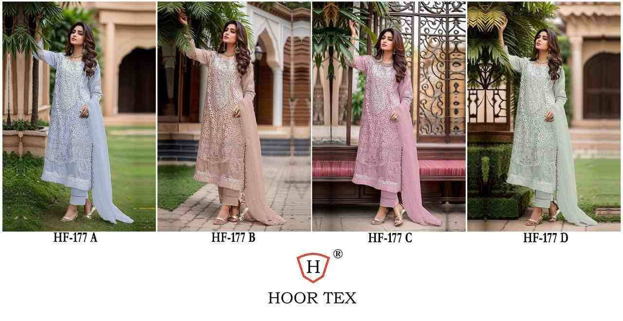 Hoor Tex Hit Design HF-177 Colours By Hoor Tex HF-177-A To HF-177-D Series Designer Festive Pakistani Suits Collection Beautiful Stylish Fancy Colorful Party Wear & Occasional Wear Heavy Organza Embroidered Dresses At Wholesale Price