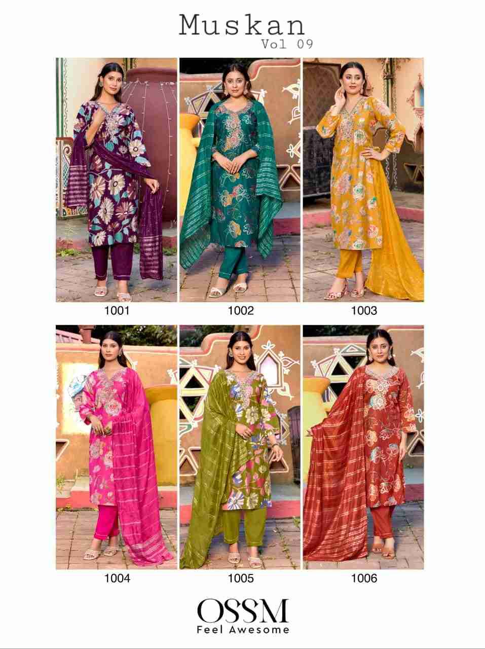 Muskan Vol-9 By Ossm 1001 To 1006 Series Designer Festive Suits Collection Beautiful Stylish Fancy Colorful Party Wear & Occasional Wear Vertican Dresses At Wholesale Price