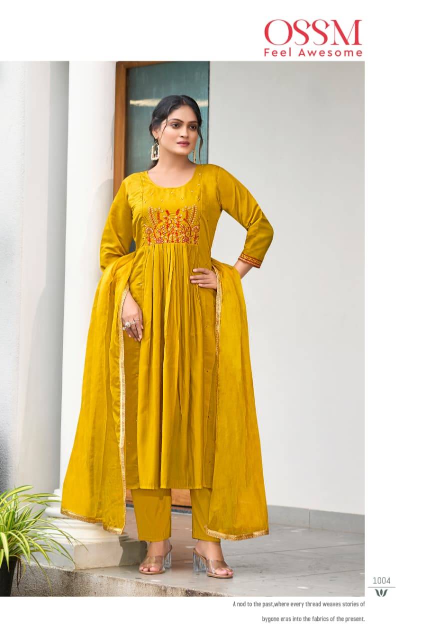 Gulzar By Ossm 1001 To 1006 Series Designer Festive Suits Beautiful Fancy Stylish Colorful Party Wear & Occasional Wear Viscose Silk Embroidered Dresses At Wholesale Price