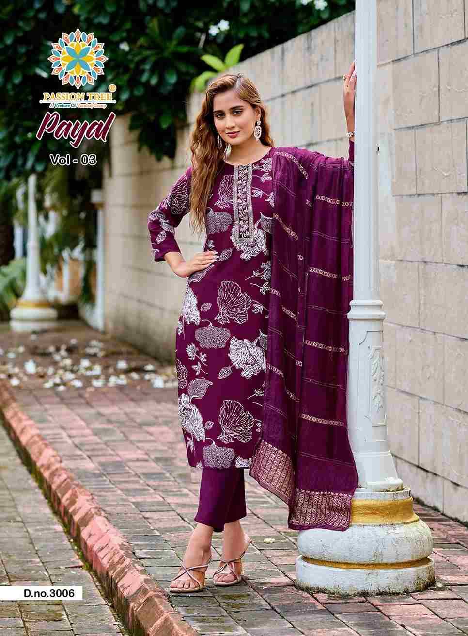 Payal Vol-3 By Passion Tree 3001 To 3008 Series Beautiful Festive Suits Colorful Stylish Fancy Casual Wear & Ethnic Wear Vertican Print Dresses At Wholesale Price