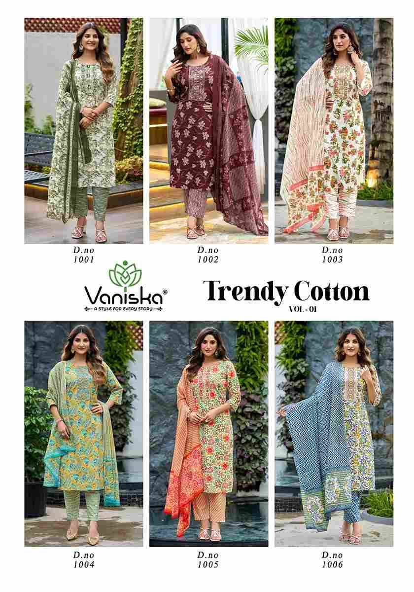 Trendy Cotton Vol-1 By Vaniska 1001 To 1006 Series Designer Stylish Fancy Colorful Beautiful Party Wear & Ethnic Wear Collection Pure Cotton Dresses At Wholesale Price