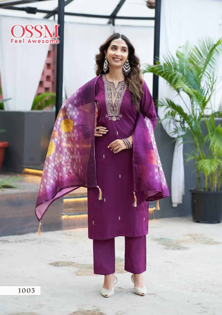 Saanchi By Ossm 1001 To 1006 Series Designer Festive Suits Beautiful Fancy Stylish Colorful Party Wear & Occasional Wear Viscose Silk Embroidered Dresses At Wholesale Price