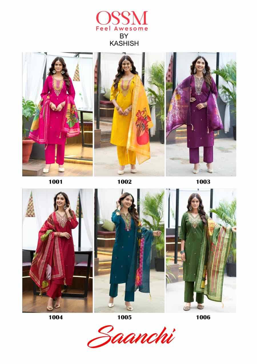 Saanchi By Ossm 1001 To 1006 Series Designer Festive Suits Beautiful Fancy Stylish Colorful Party Wear & Occasional Wear Viscose Silk Embroidered Dresses At Wholesale Price