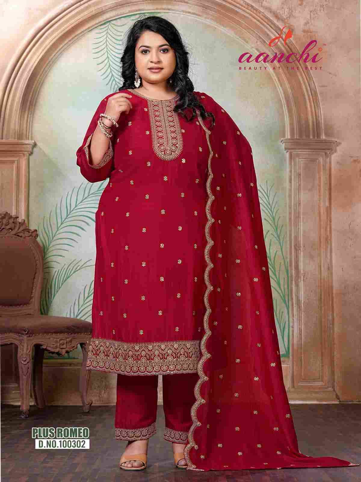 Plus Romeo By Aanchi Combo Set 100300 To 100303 Series Beautiful Stylish Festive Suits Fancy Colorful Casual Wear & Ethnic Wear & Ready To Wear Vichitra Silk Print Dresses At Wholesale Price