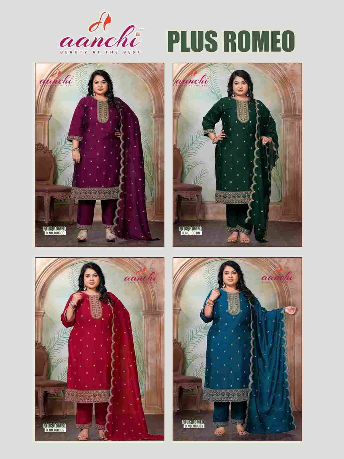 Plus Romeo By Aanchi Combo Set 100300 To 100303 Series Beautiful Stylish Festive Suits Fancy Colorful Casual Wear & Ethnic Wear & Ready To Wear Vichitra Silk Print Dresses At Wholesale Price