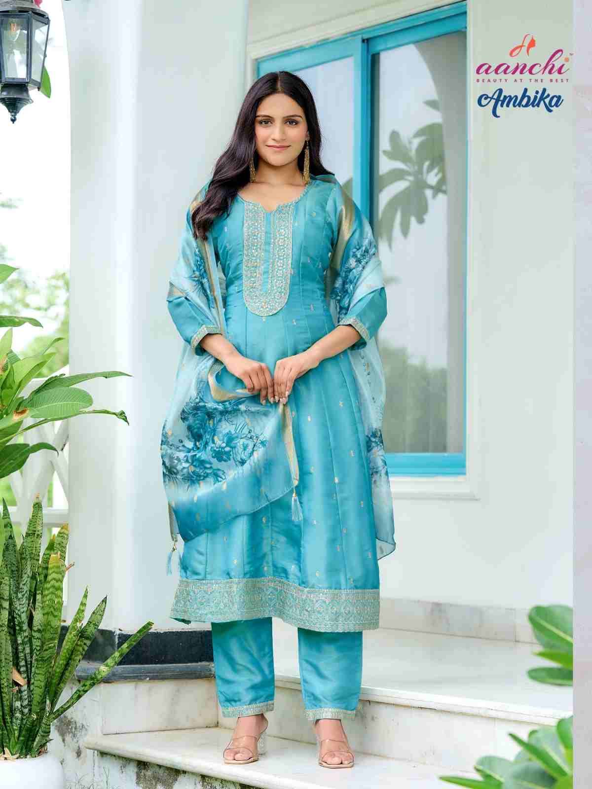 Ambika By Aanchi 1001 To 1004 Series Beautiful Festive Suits Colorful Stylish Fancy Casual Wear & Ethnic Wear Shimmer Dresses At Wholesale Price