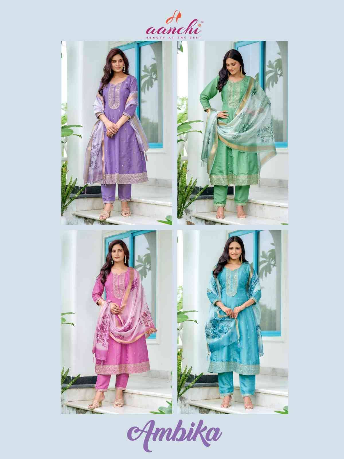 Ambika By Aanchi 1001 To 1004 Series Beautiful Festive Suits Colorful Stylish Fancy Casual Wear & Ethnic Wear Shimmer Dresses At Wholesale Price