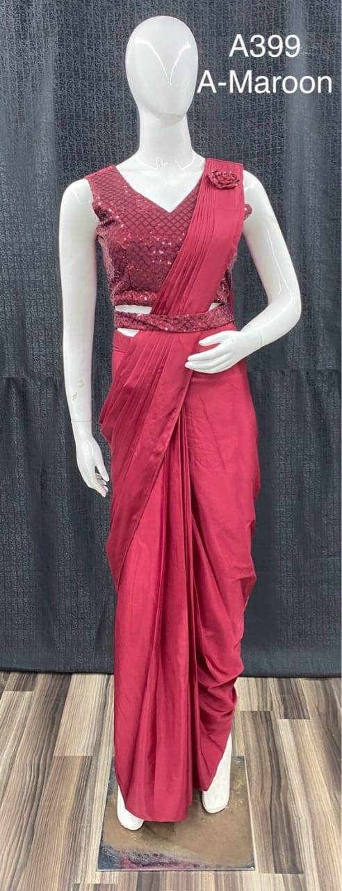 A-399 By Amoha Trendz 399-A To 399-E Series Indian Traditional Wear Collection Beautiful Stylish Fancy Colorful Party Wear & Occasional Wear Satin Sarees At Wholesale Price