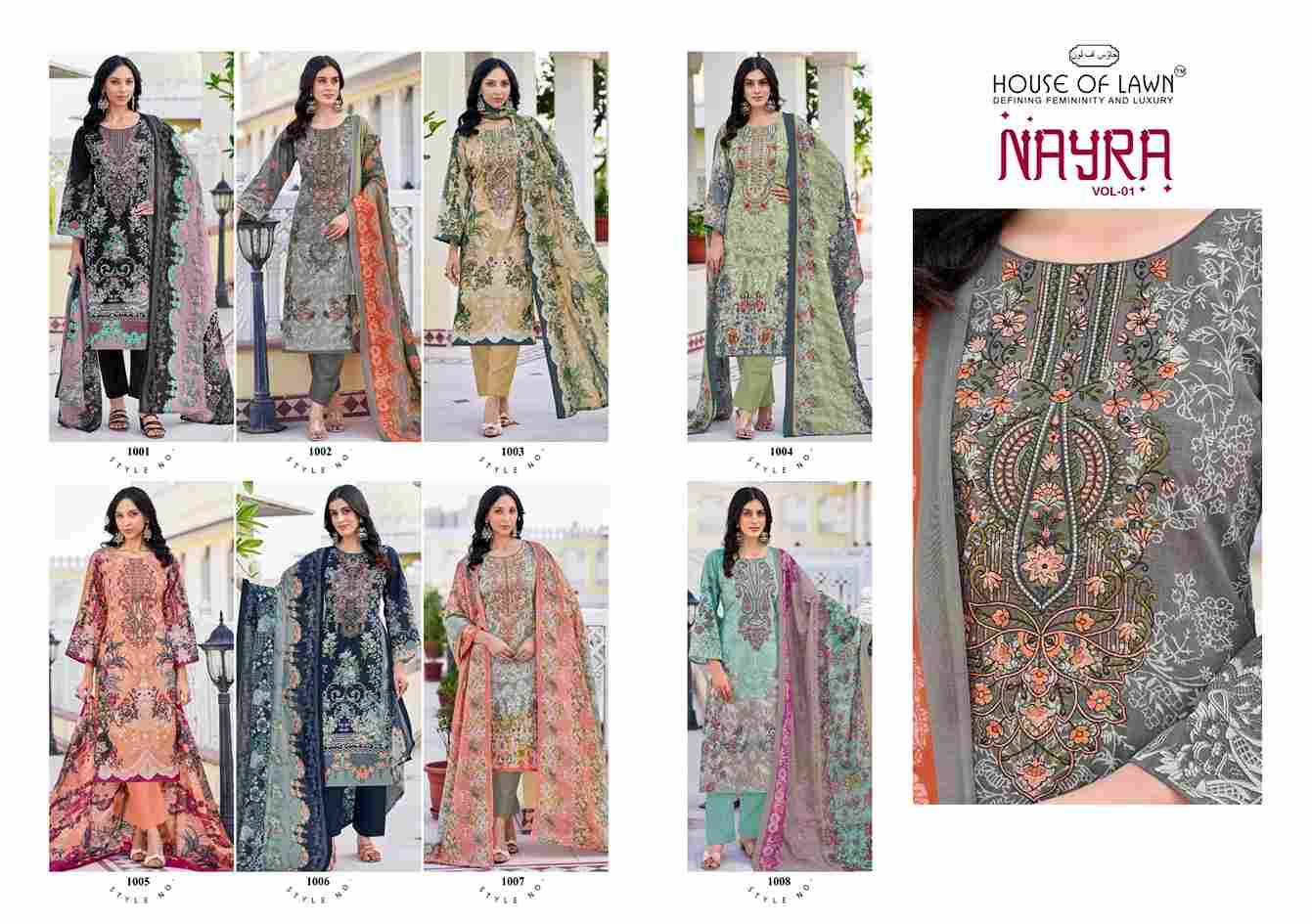 Nayra Vol-1 By House Of Lawn 1001 To 1008 Series Beautiful Festive Suits Stylish Fancy Colorful Casual Wear & Ethnic Wear Pure Cotton Print Dresses At Wholesale Price