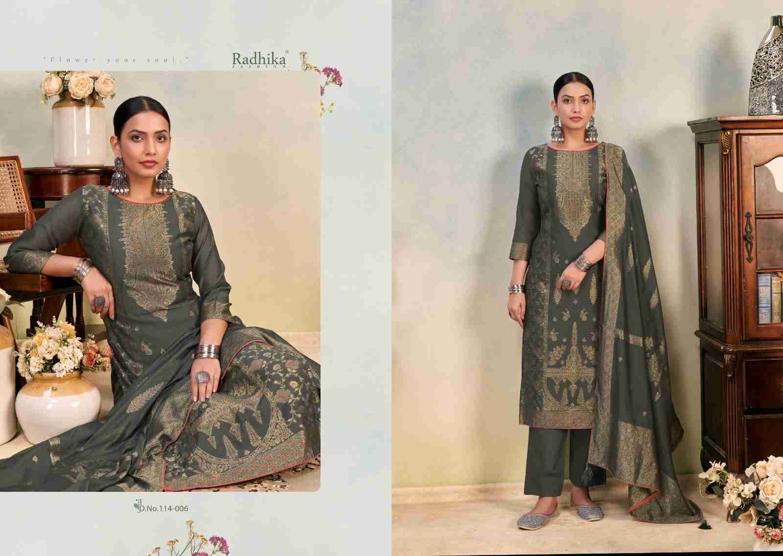 Banarashi Adah Vol-6 By Azara 114-001 To 114-006 Series Beautiful Stylish Festive Suits Fancy Colorful Casual Wear & Ethnic Wear & Ready To Wear Jacquard Cotton Print Dresses At Wholesale Price