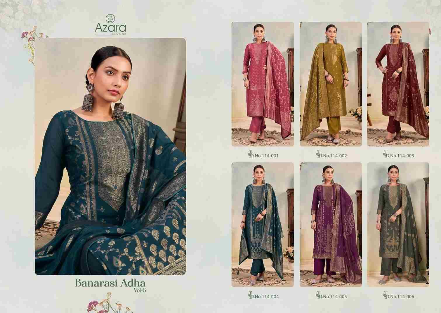 Banarashi Adah Vol-6 By Azara 114-001 To 114-006 Series Beautiful Stylish Festive Suits Fancy Colorful Casual Wear & Ethnic Wear & Ready To Wear Jacquard Cotton Print Dresses At Wholesale Price