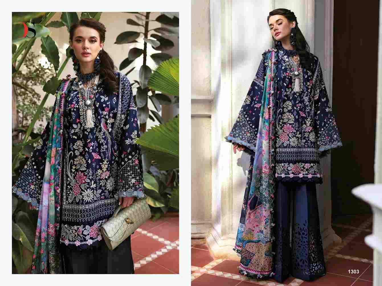 Maria.B. Premium Embroidered-25 Vol-3 By Deepsy Suits 1301 To 1306 Series Pakistani Stylish Beautiful Colourful Printed & Embroidered Party Wear & Occasional Wear Pure Cotton Dresses At Wholesale Price