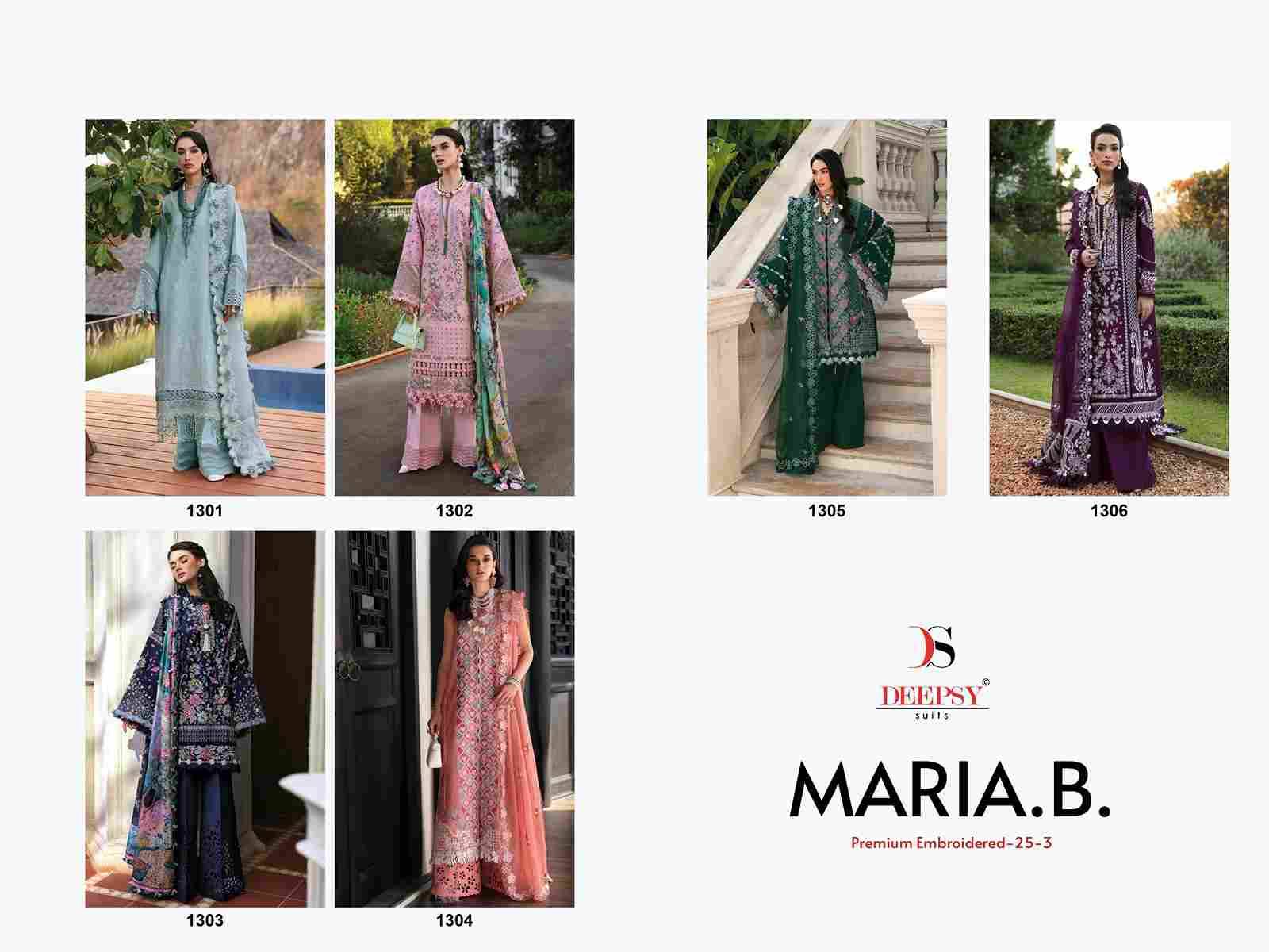 Maria.B. Premium Embroidered-25 Vol-3 By Deepsy Suits 1301 To 1306 Series Pakistani Stylish Beautiful Colourful Printed & Embroidered Party Wear & Occasional Wear Pure Cotton Dresses At Wholesale Price
