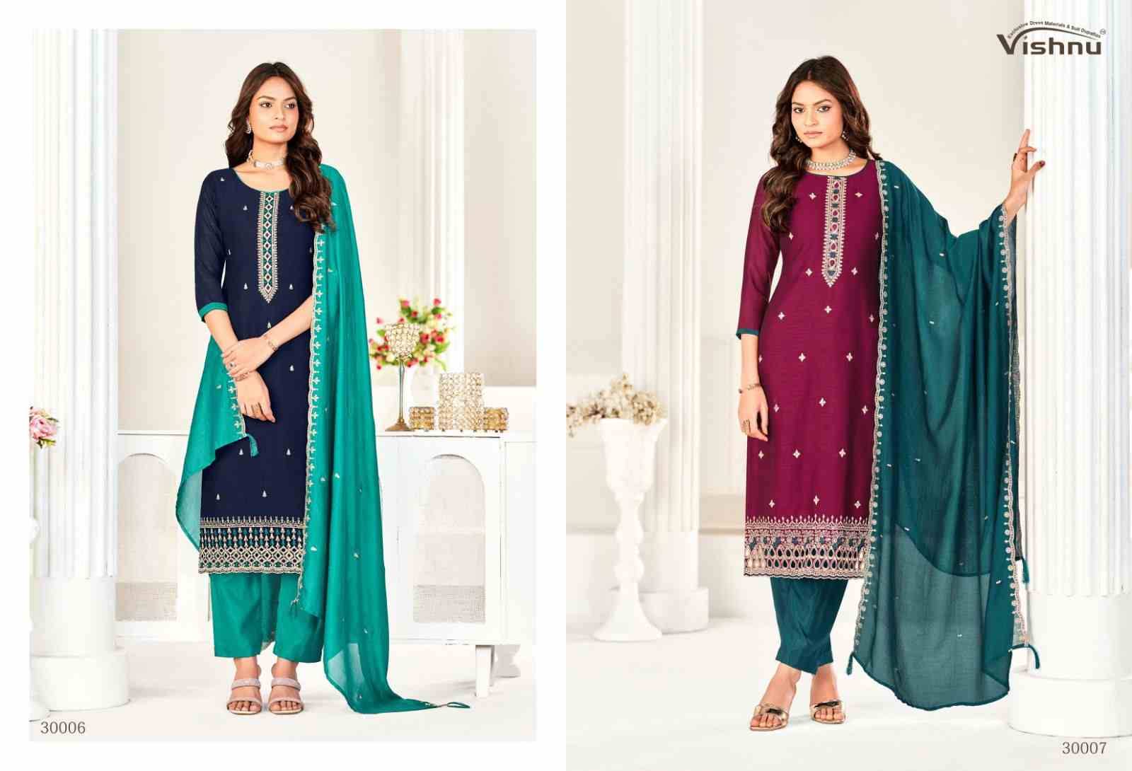 Aarzoo By Vishnu 30001 To 30012 Series Beautiful Stylish Festive Suits Fancy Colorful Casual Wear & Ethnic Wear & Ready To Wear Vichitra Silk Dresses At Wholesale Price