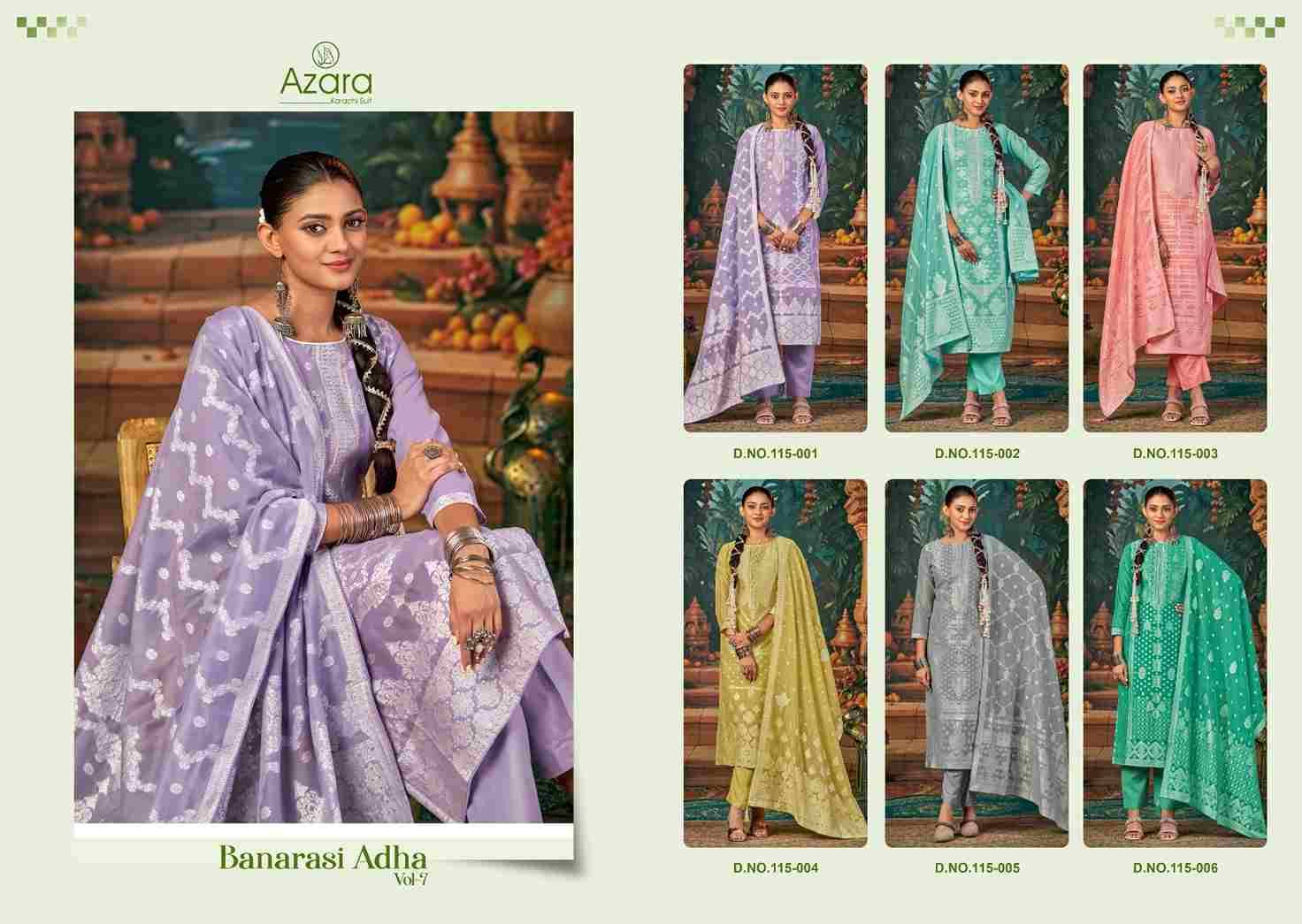 Banarashi Adah Vol-7 By Azara 115-001 To 115-006 Series Beautiful Stylish Festive Suits Fancy Colorful Casual Wear & Ethnic Wear & Ready To Wear Jacquard Cotton Print Dresses At Wholesale Price