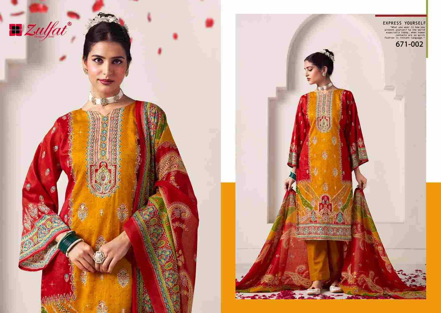 Sajni Vol-8 By Zulfat 671-001 To 671-004 Series Beautiful Festive Suits Stylish Fancy Colorful Casual Wear & Ethnic Wear Pure Jam Cotton Print Dresses At Wholesale Price