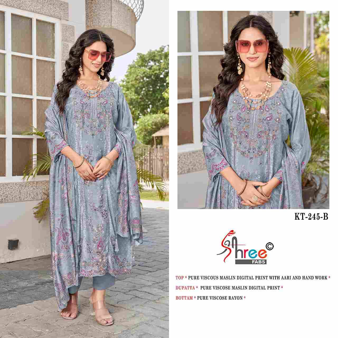 Shree Fabs Hit Design KT-245 Colours By Shree Fabs KT-245 To KT-245-C Series Designer Pakistani Suits Beautiful Fancy Stylish Colorful Party Wear & Occasional Wear Pure Viscose Muslin Embroidery Dresses At Wholesale Price
