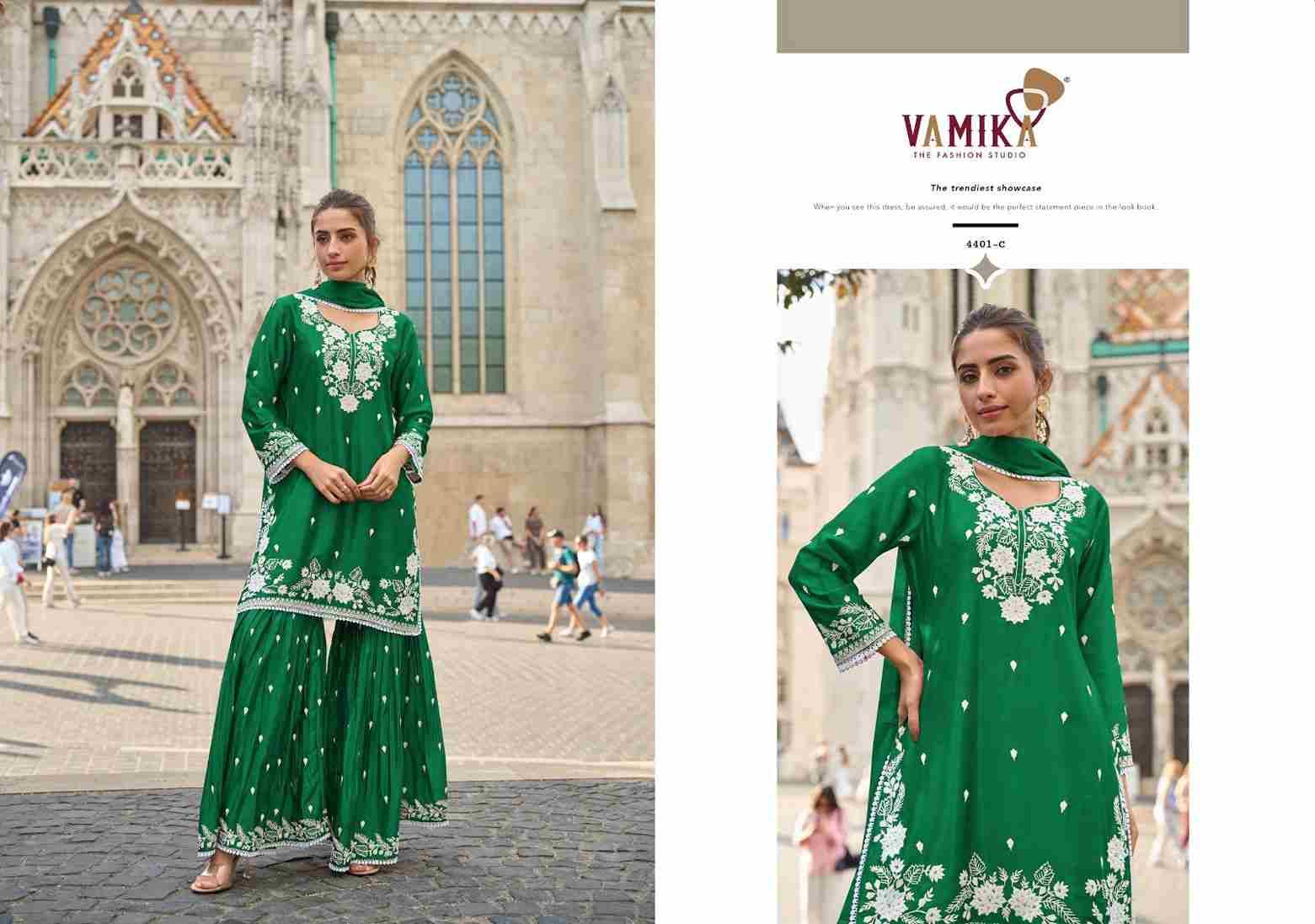 Anamika Vol-3 By Vamika 4401-A To 4401-E Series Designer Sharara Stylish Fancy Colorful Beautiful Party Wear & Ethnic Wear Collection Chinnon Dresses At Wholesale Price