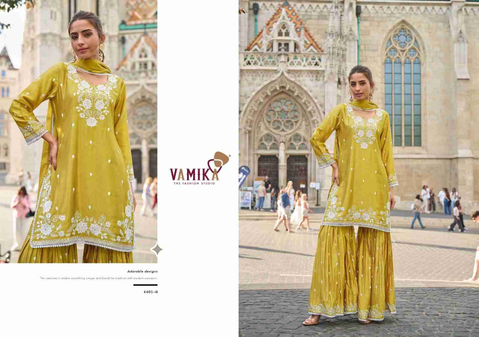 Anamika Vol-3 By Vamika 4401-A To 4401-E Series Designer Sharara Stylish Fancy Colorful Beautiful Party Wear & Ethnic Wear Collection Chinnon Dresses At Wholesale Price
